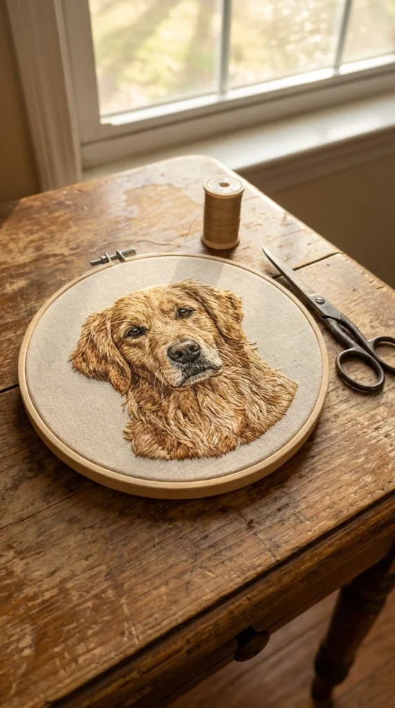 pet portrait embroidery DIY hoop