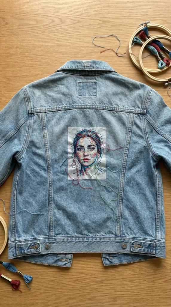 photo embroidery denim jacket wearable art