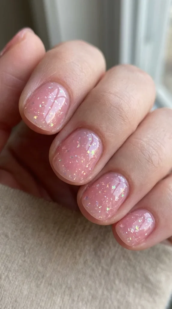 pink glitter gel nails jelly