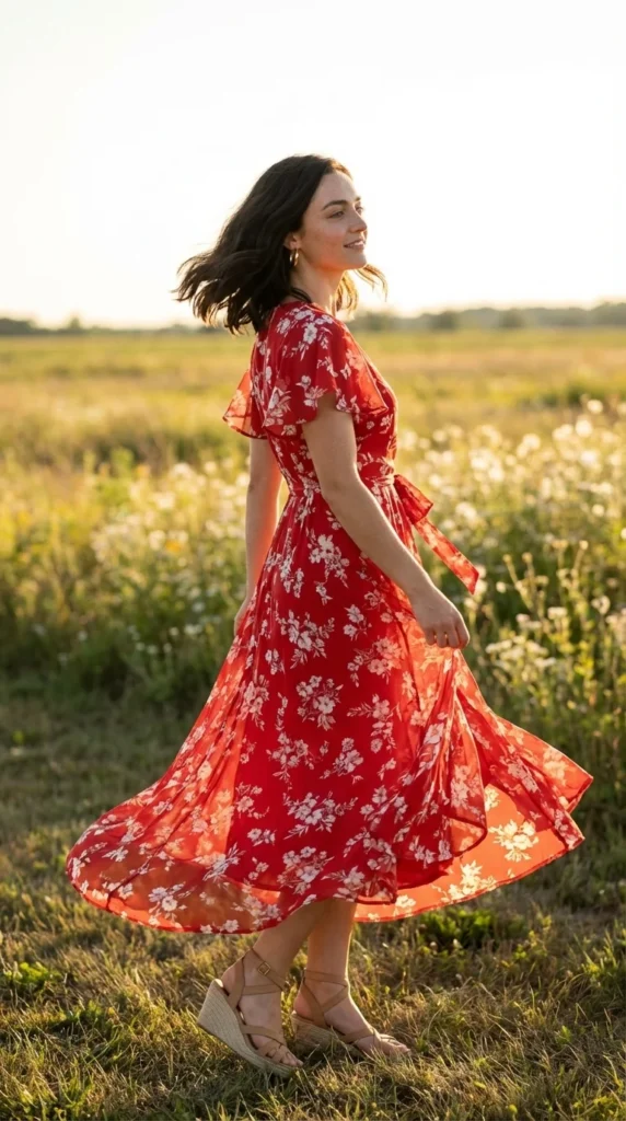 red floral maxi dress 4th of July outfit