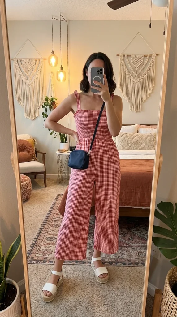 red gingham romper 4th of July outfit