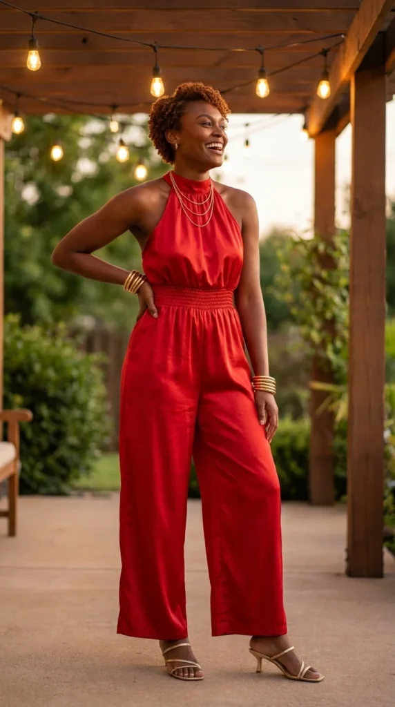 red romper cookout outfit Black woman