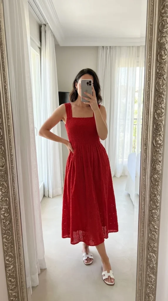 red smocked sundress 4th of July women