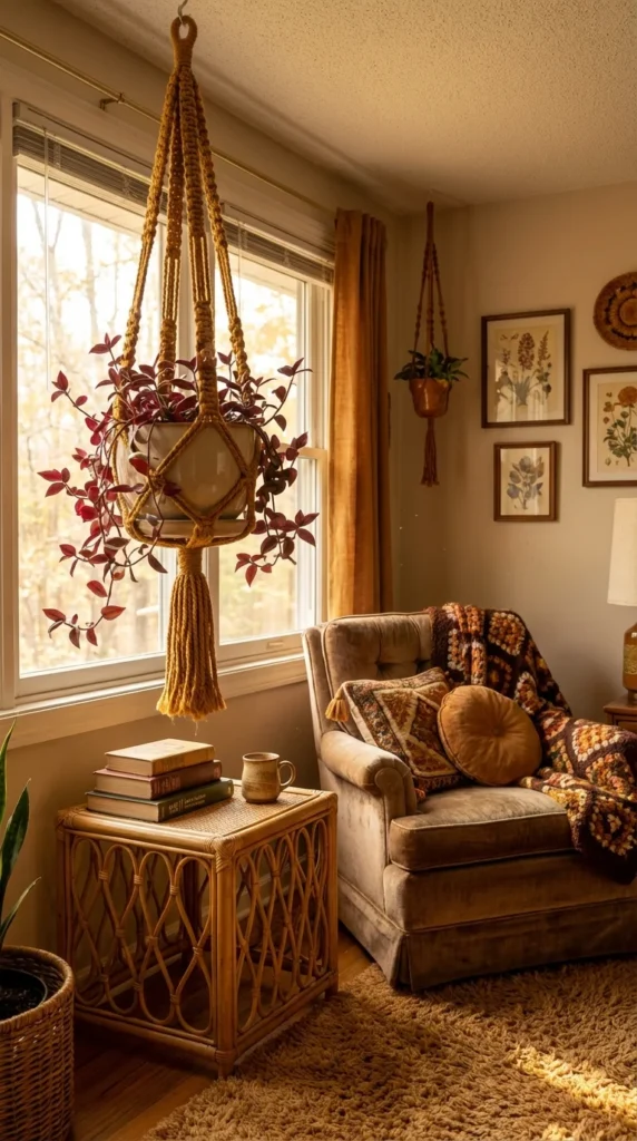 retro macramé-inspired crochet hanger