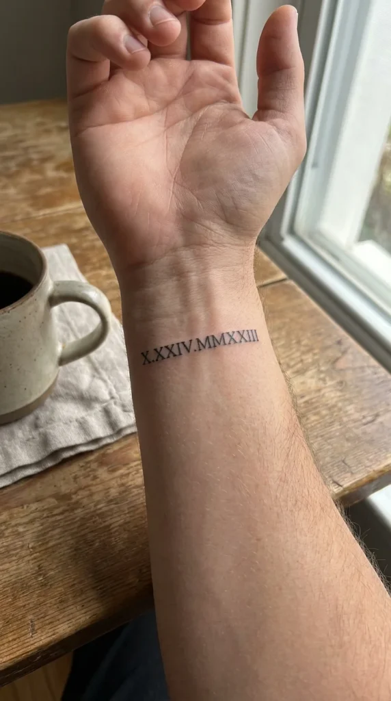 roman numeral wrist tattoo men