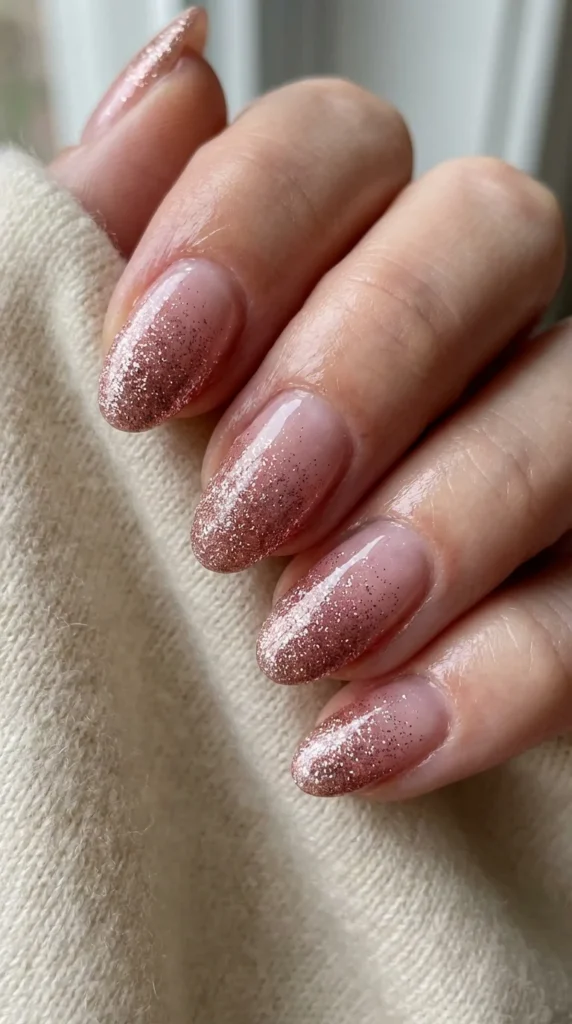 rose gold glitter ombre gel nails