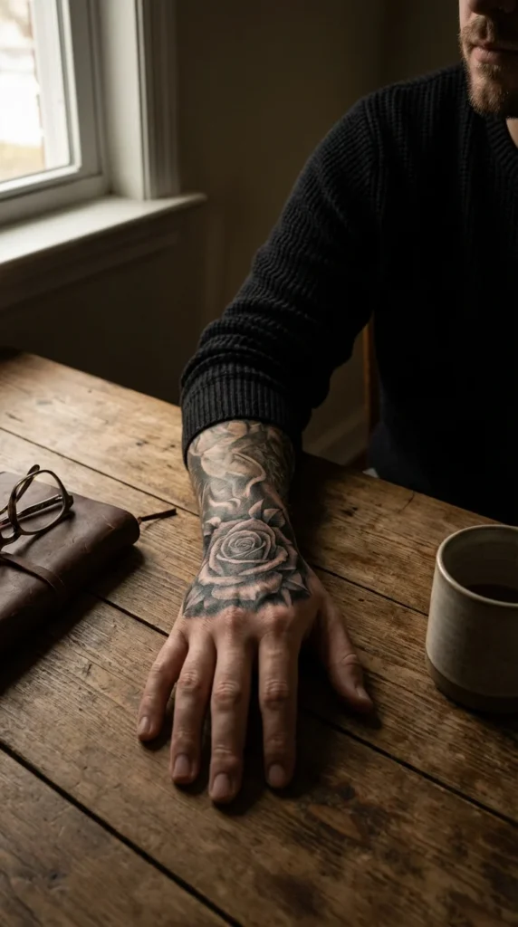 rose hand tattoo men