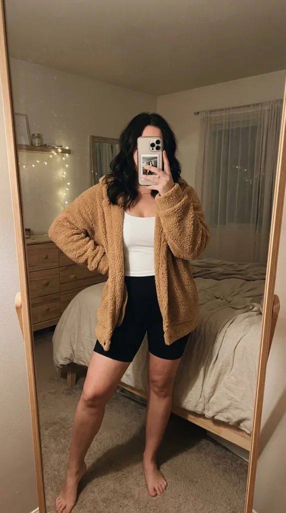 sherpa cardigan sleepover look