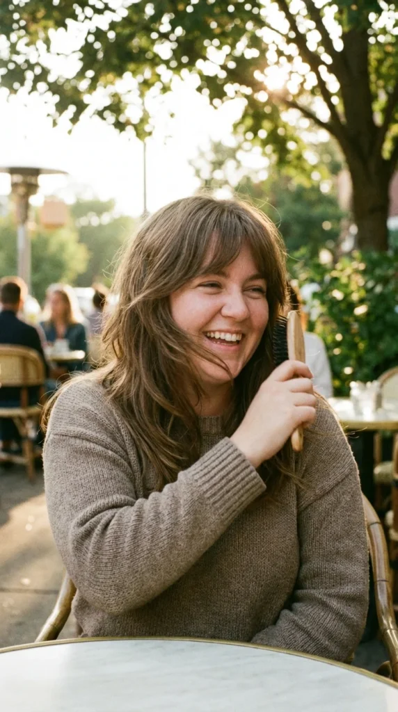 side swept bangs long shag round face