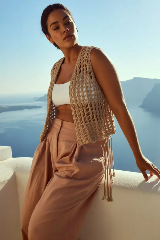 side tie crochet vest top women