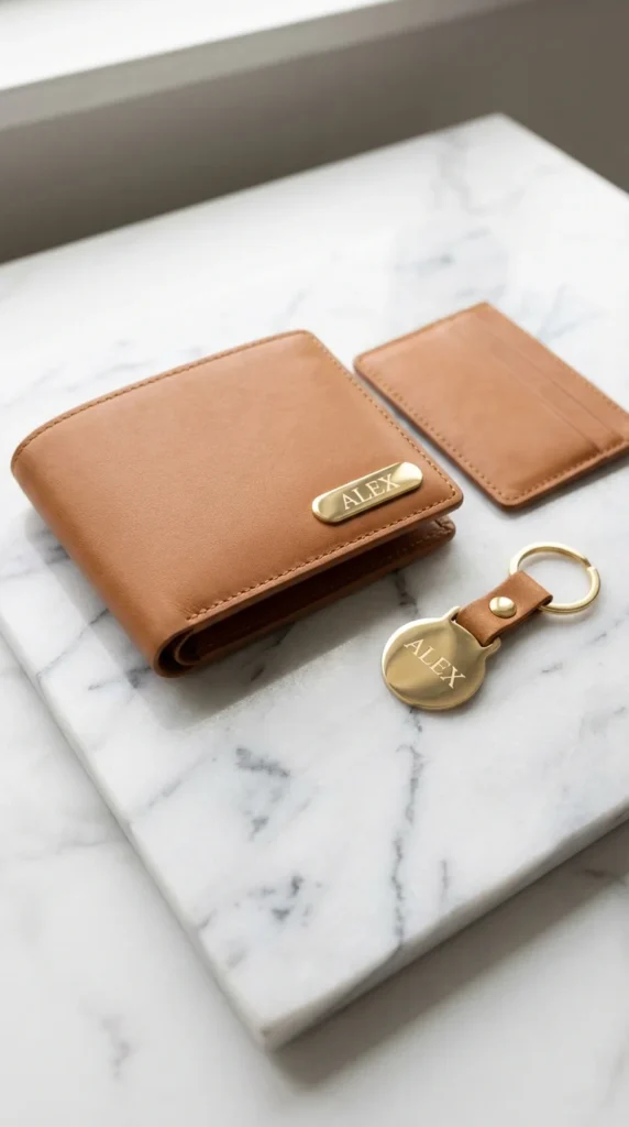 simple personalized leather wallet mom gift