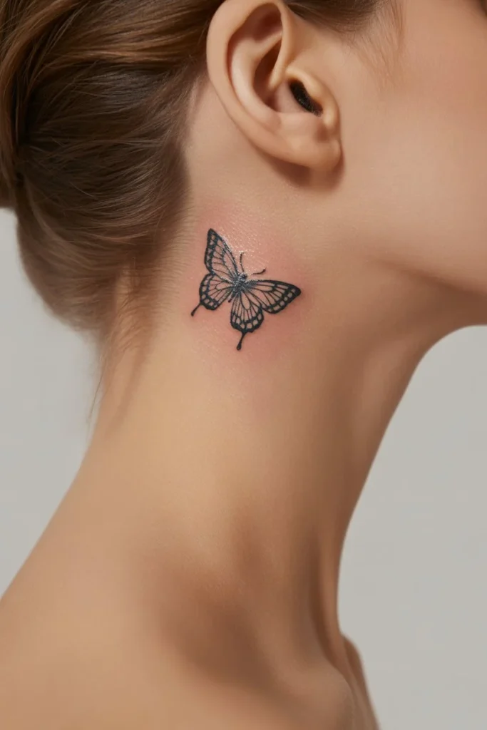 small butterfly neck tattoo