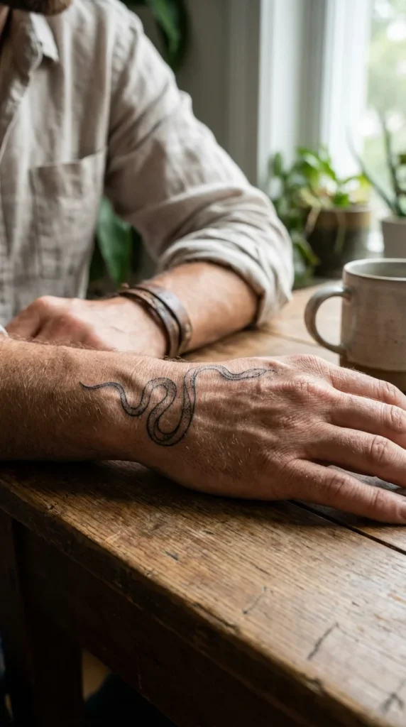 snake hand tattoo male