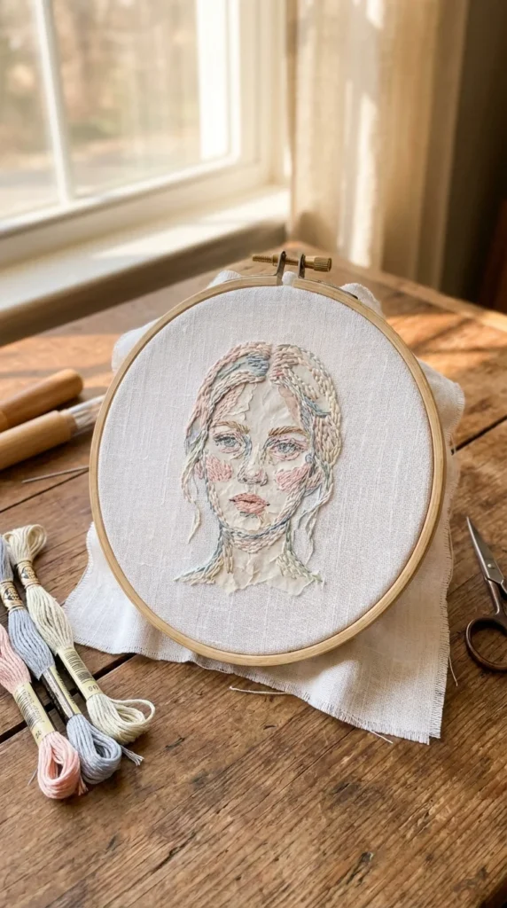 stick and stitch photo embroidery hoop art