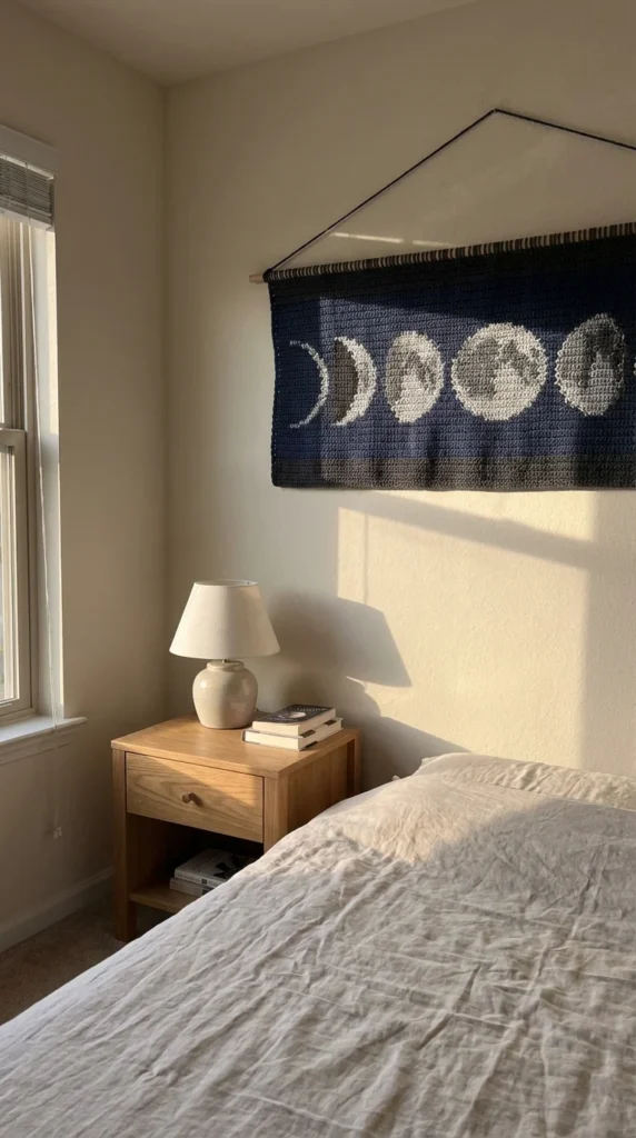 tapestry crochet moon phase hanging