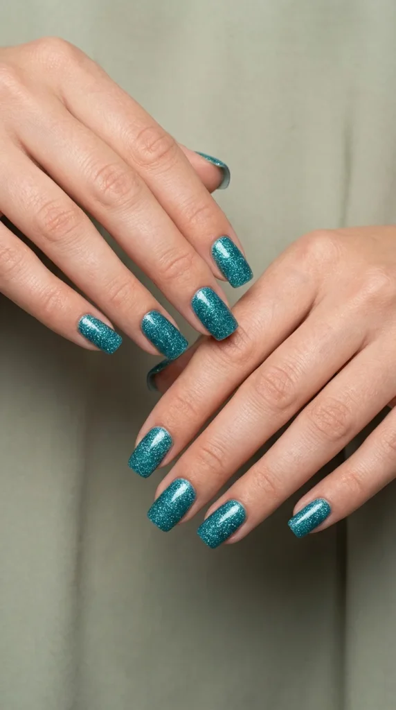 teal glitter gel nails square
