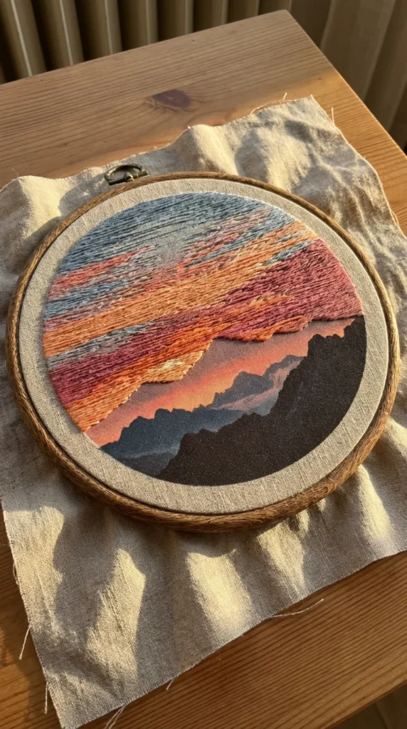 thread painting landscape travel embroidery
