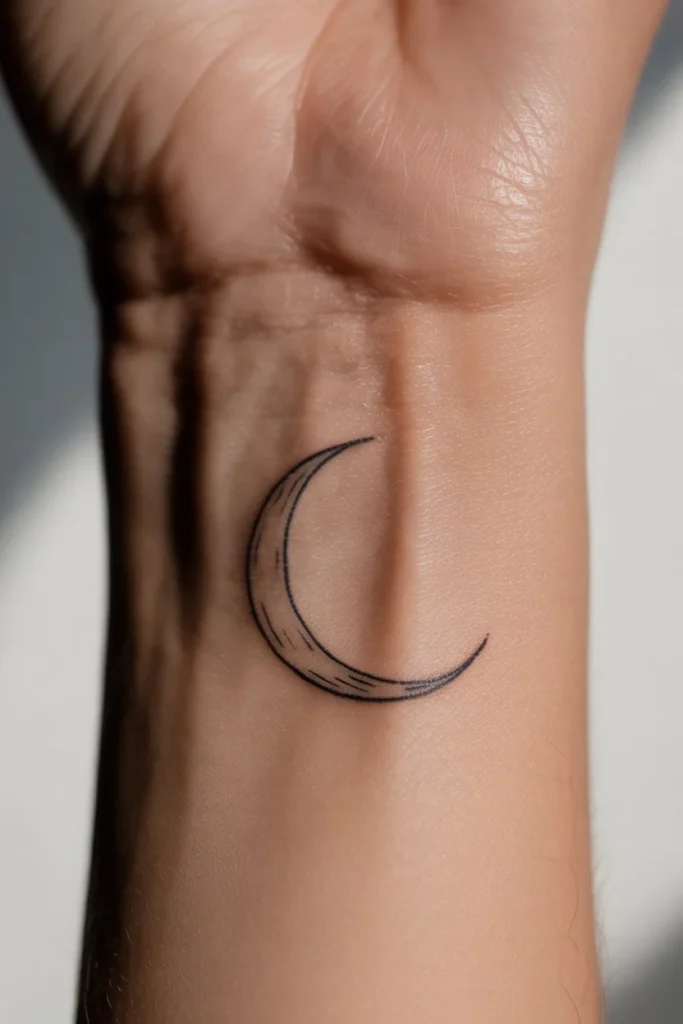 tiny moon wrist tattoo