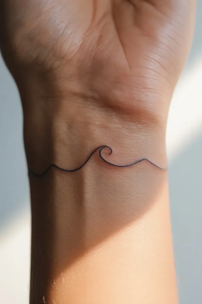 tiny wave wrist tattoo