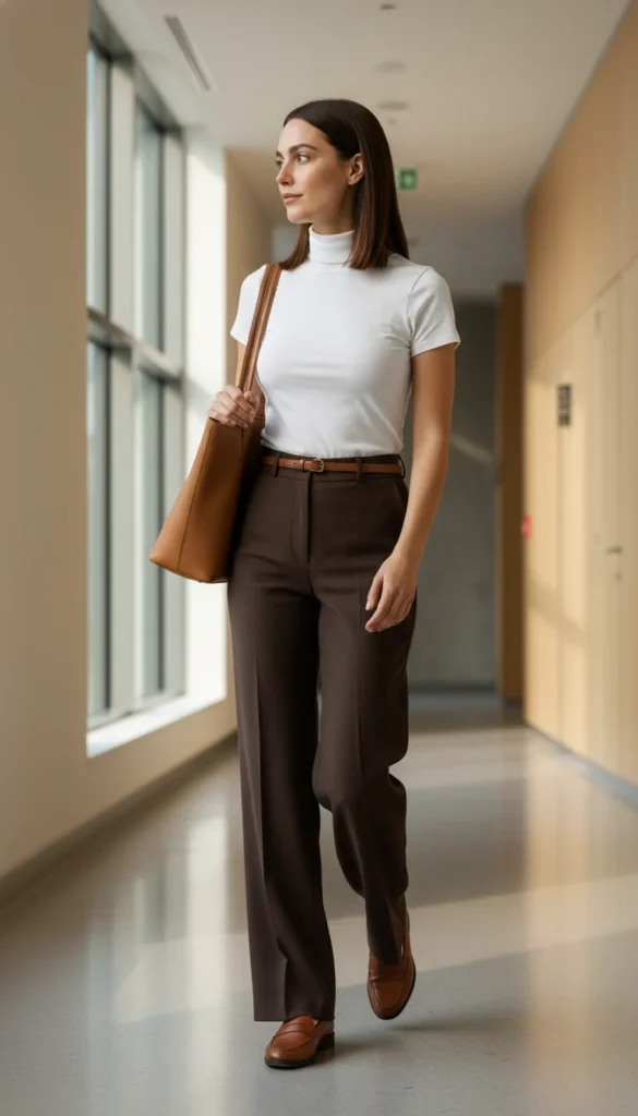 turtleneck high waist office outfit