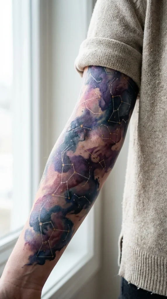 watercolor full sleeve tattoo women