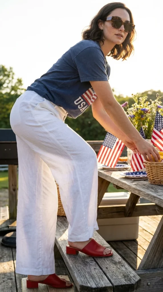 white linen pants patriotic outfit 4th of July