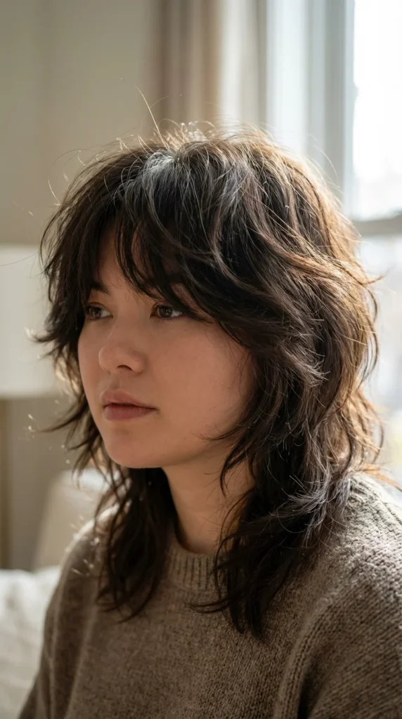 wolf cut round face layers volume