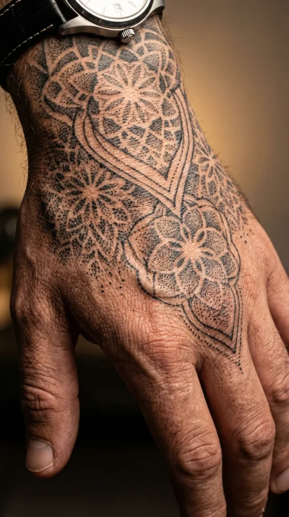 wrist to hand tattoo men
