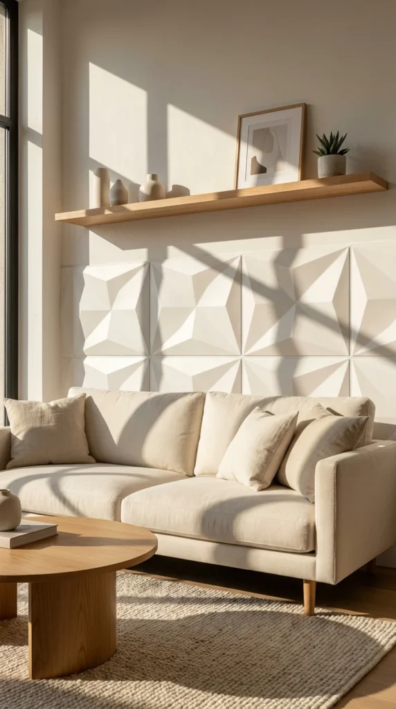 3D wainscoting panels living room wall