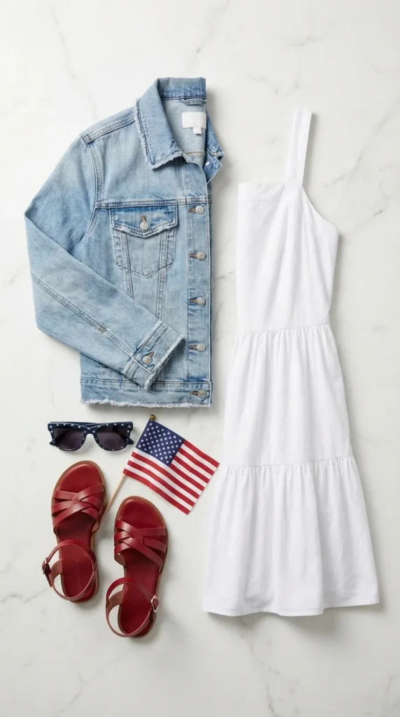 4th of July photoshoot outfits flat lay