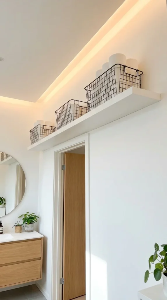 Above door bathroom shelf storage