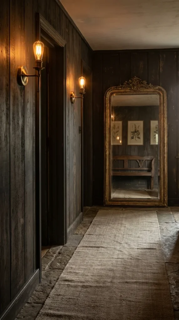 Antique wall sconces country hallway