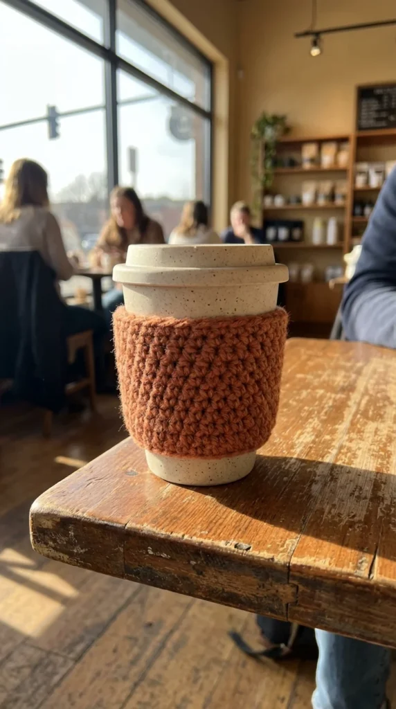 Bamboo crochet cup cozy reusable