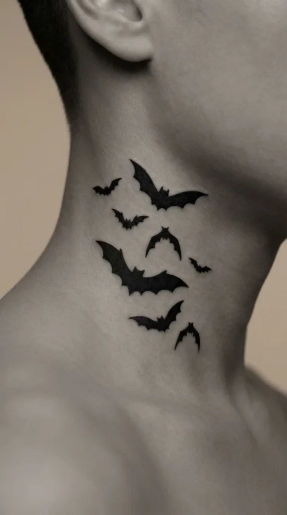 Bat gothic neck tattoo