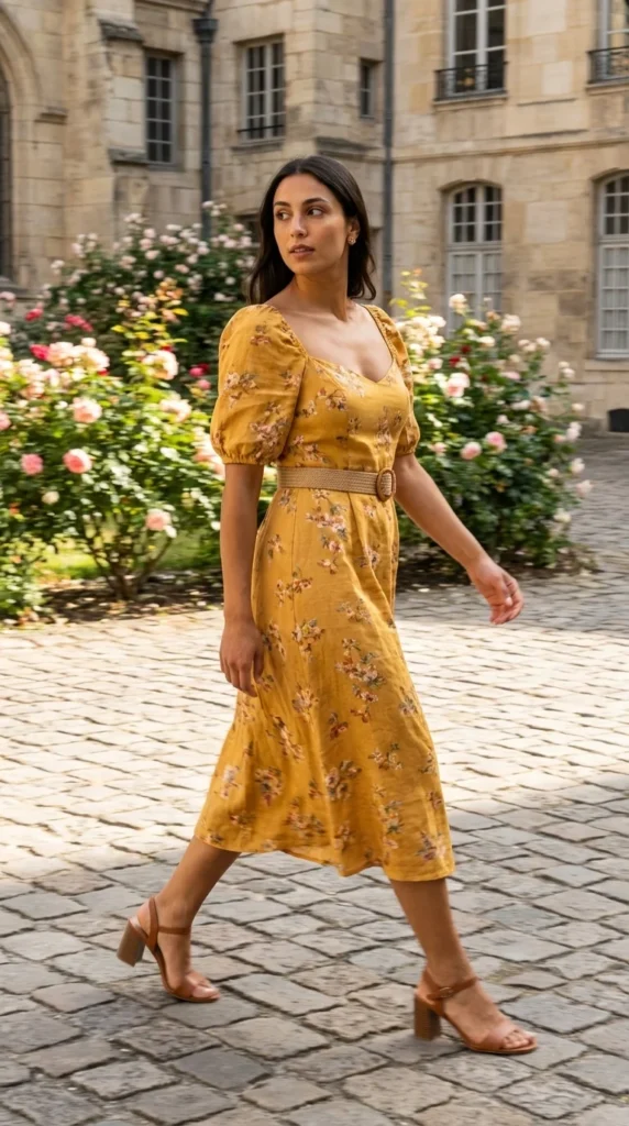 Belle inspired floral midi dress