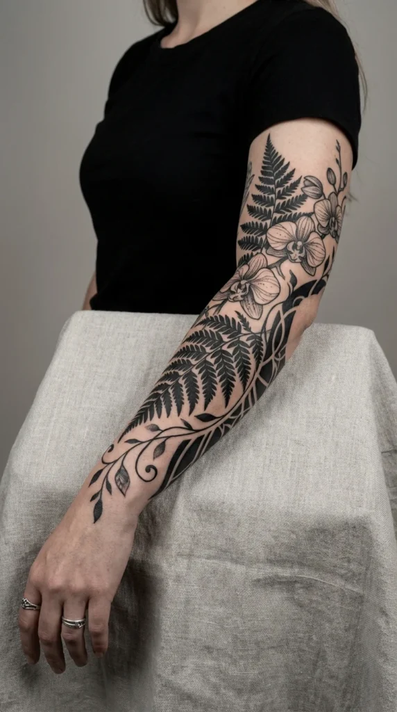 Blackwork half sleeve tattoo women