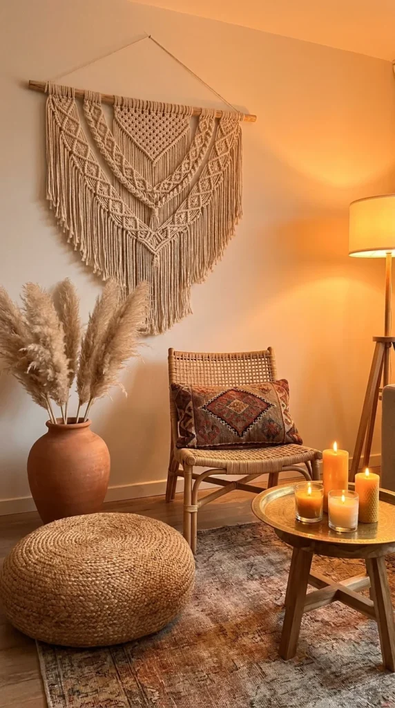 Boho living room corner decor