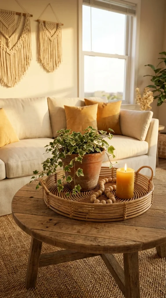 Boho round coffee table decor