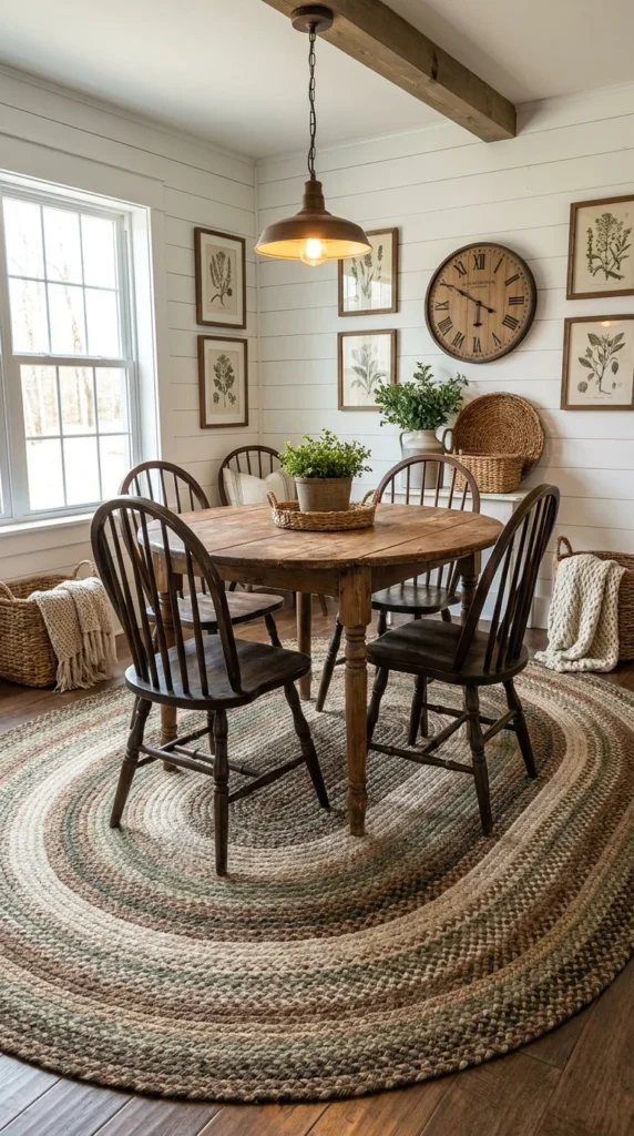Braided rug farmhouse dining room