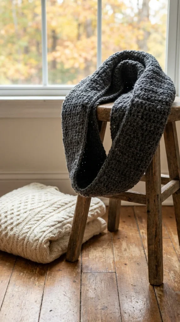 Chunky crochet infinity scarf neutral minimalist