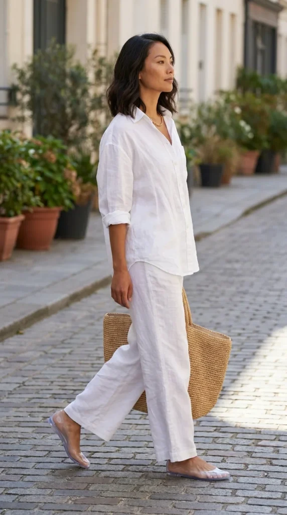 Clear jelly flats outfit
