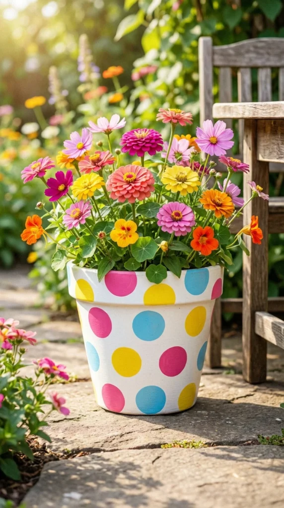 Colorful polka dot painted pot