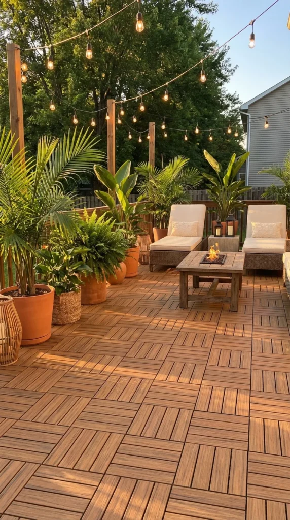 Composite ground level deck tiles patio