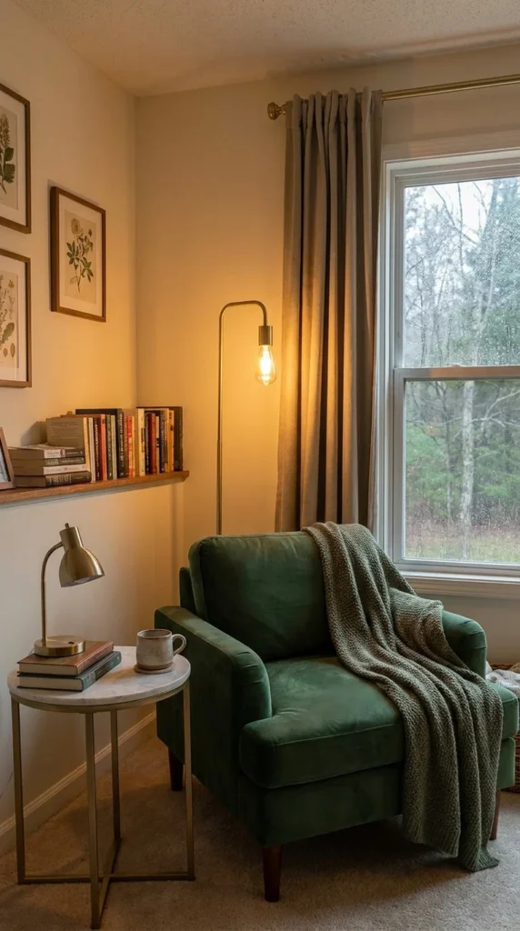 Corner accent chair reading nook