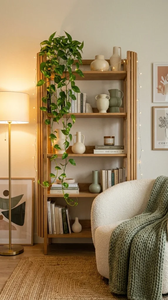 Corner bookshelf living room