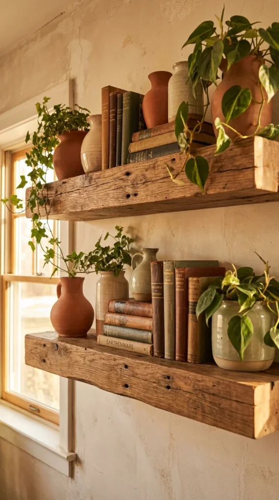 Country house reclaimed wood shelves