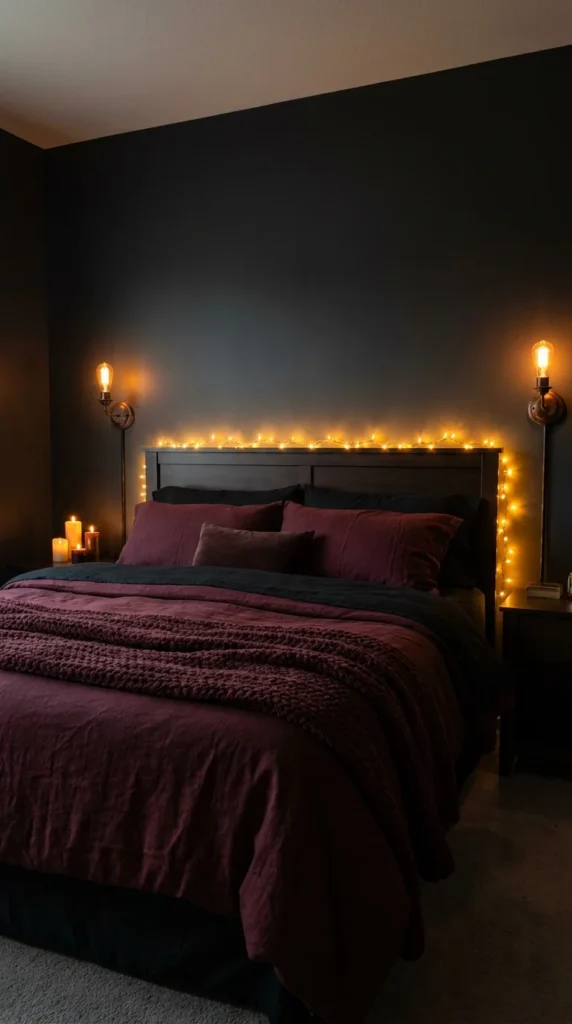 Couples bedroom red black romantic lighting