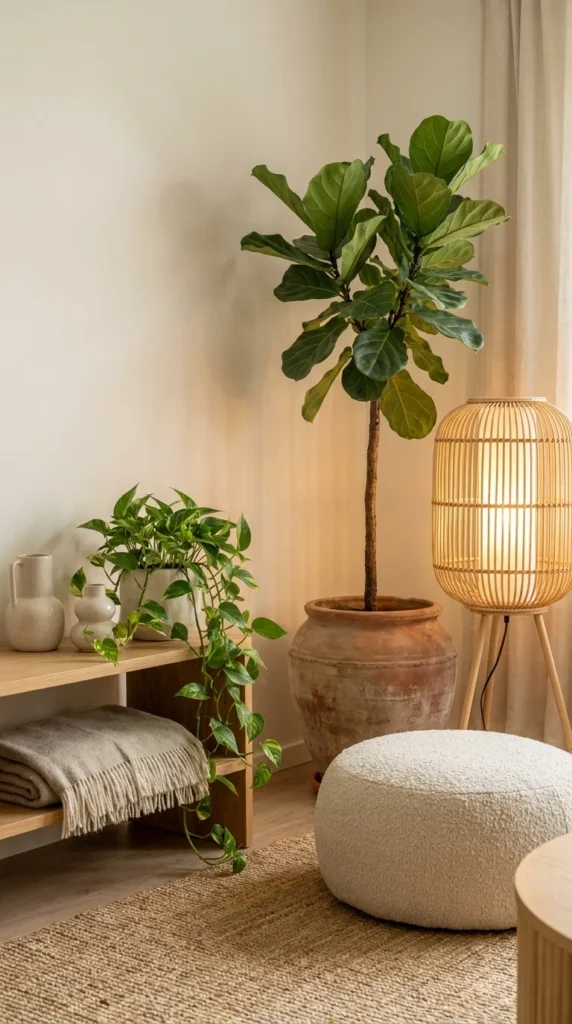 Cozy living room corner with plants