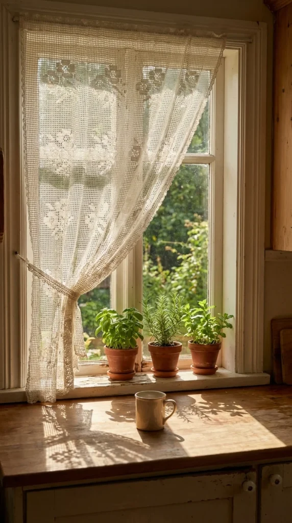Crochet curtain panel window