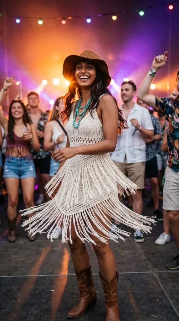 Affordable Crochet dresses festival fringe outfit